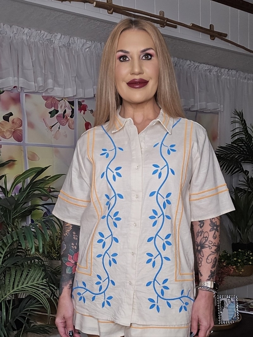 Beautifully Embroidered Button-down Top